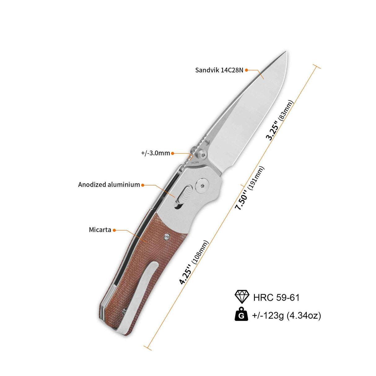 QSP Vault GlydeLock Pocket Knife 14C28N Blade Tan Micarta Handle