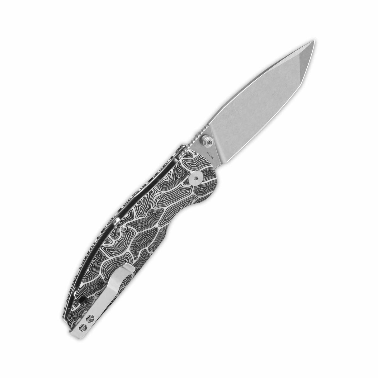 QSP Turtle Punk pocket knife featuring a wave-patterned handle and polished blade.