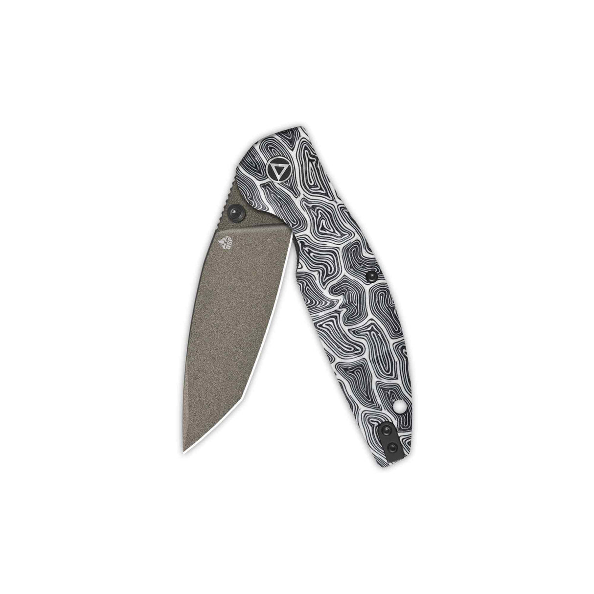 Tanto blade pocket knife with black/white G10 handle by QSP.