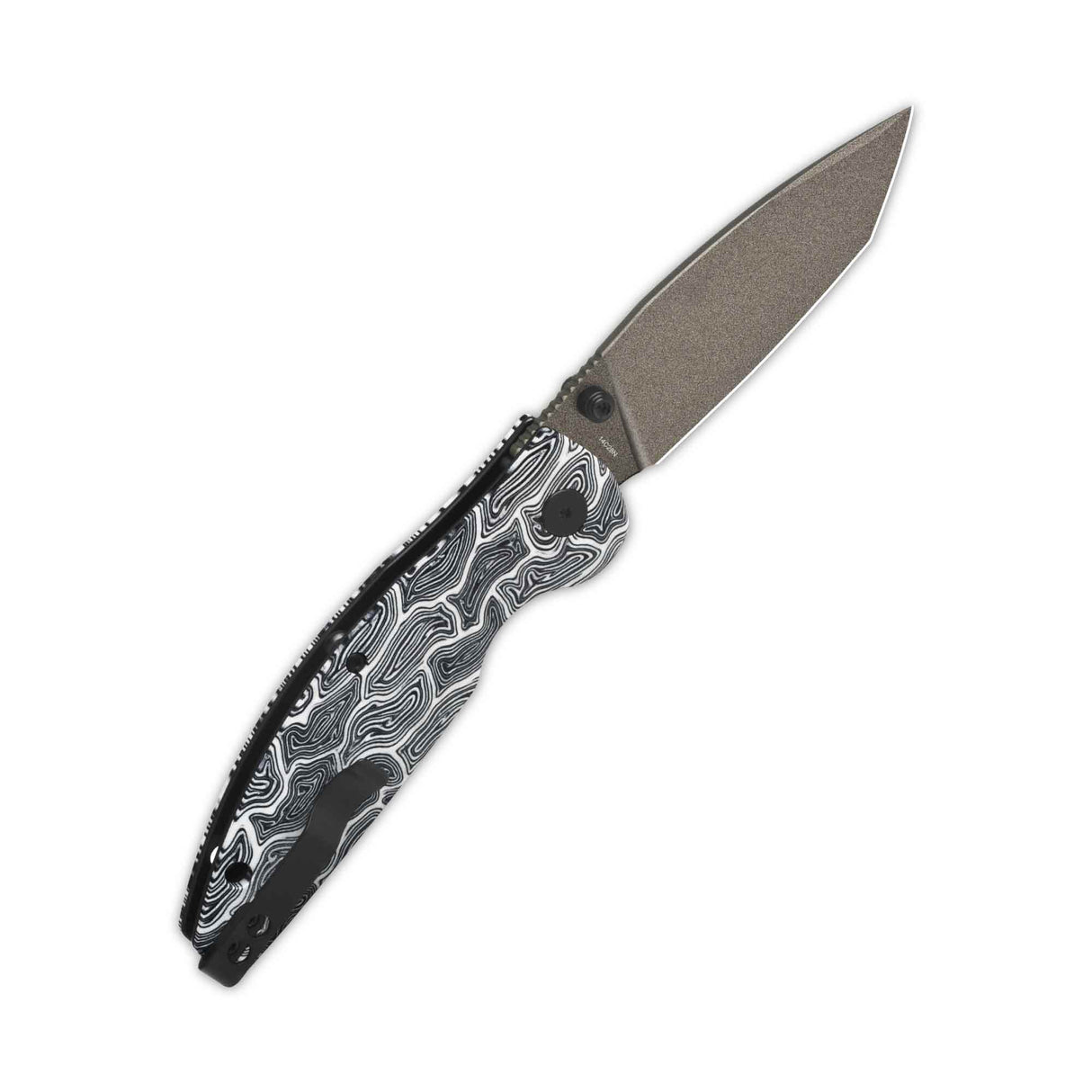 Tanto blade QSP Turtle Punk pocket knife with textured black and white G10 handle.
