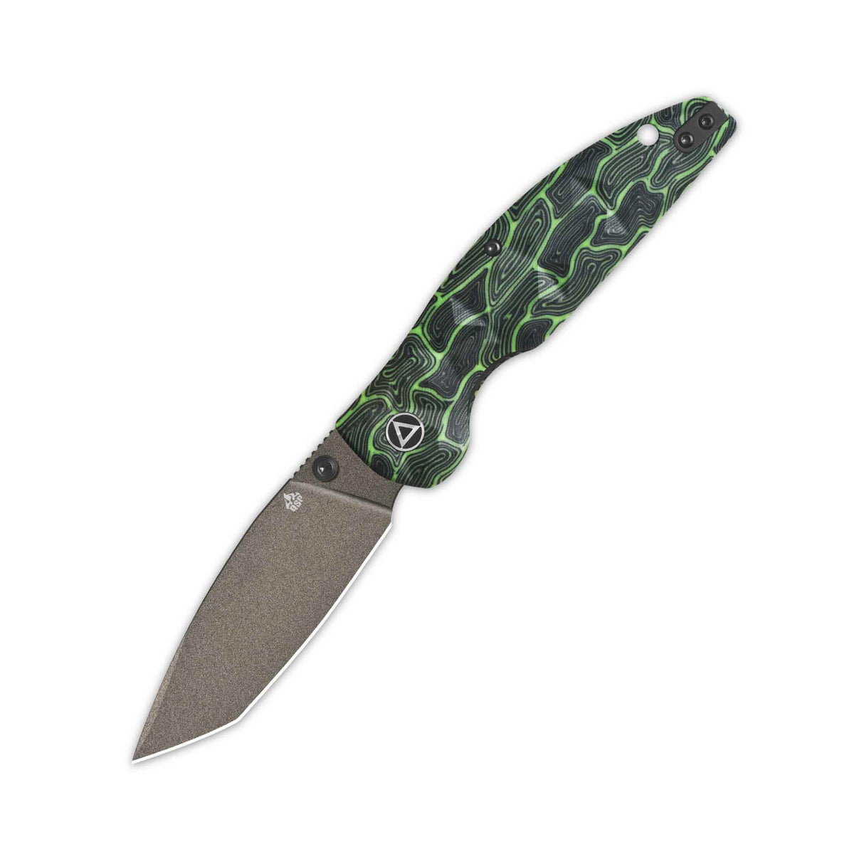 QSP Turtle Punk pocket knife with black/green G10 handle and tanto blade.