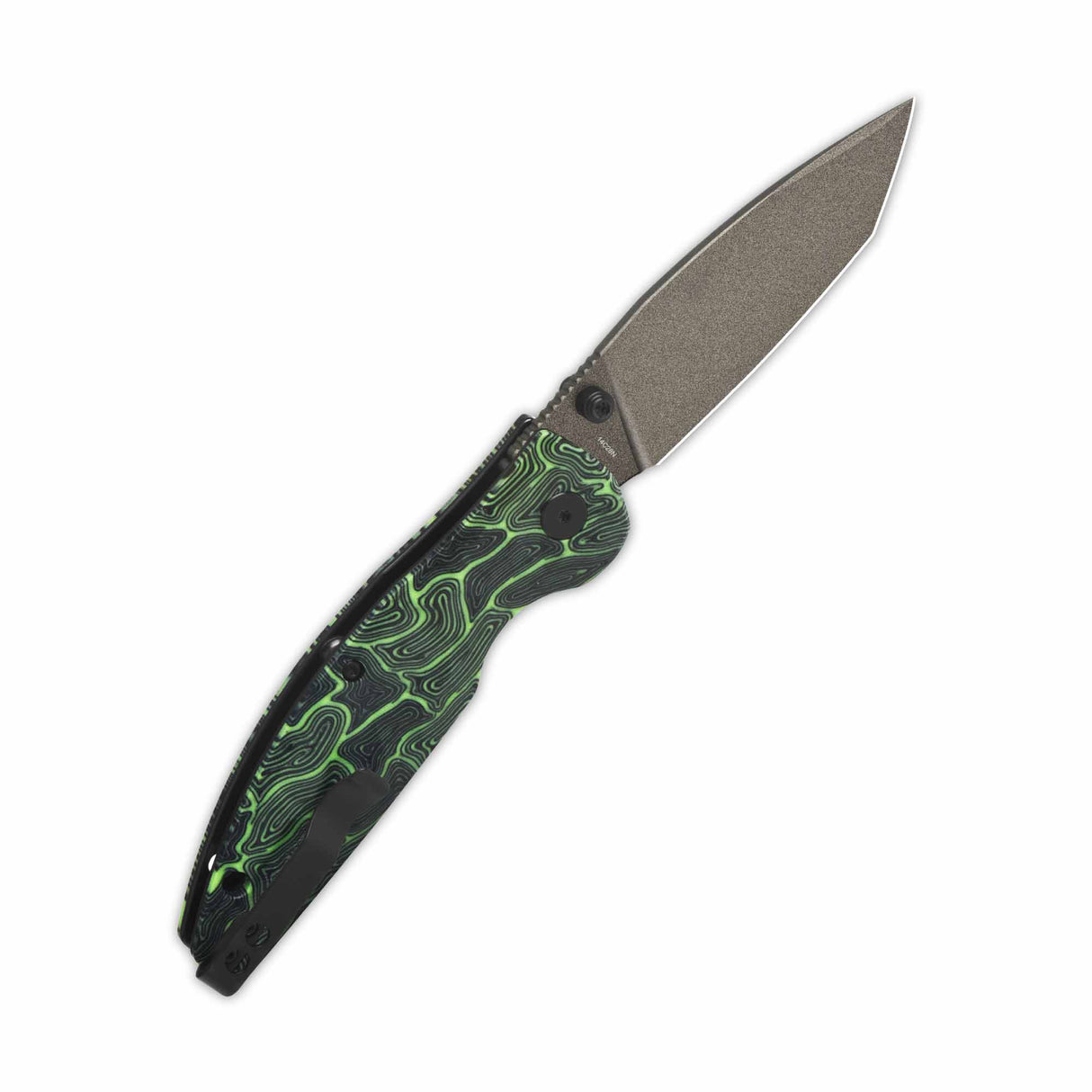 QSP Turtle Punk pocket knife with closed black/green textured G10 handle and tanto blade.