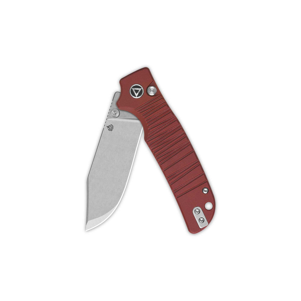 QSP Kali Button Lock Pocket Knife with Stonewashed Blade and Red G10 Handle