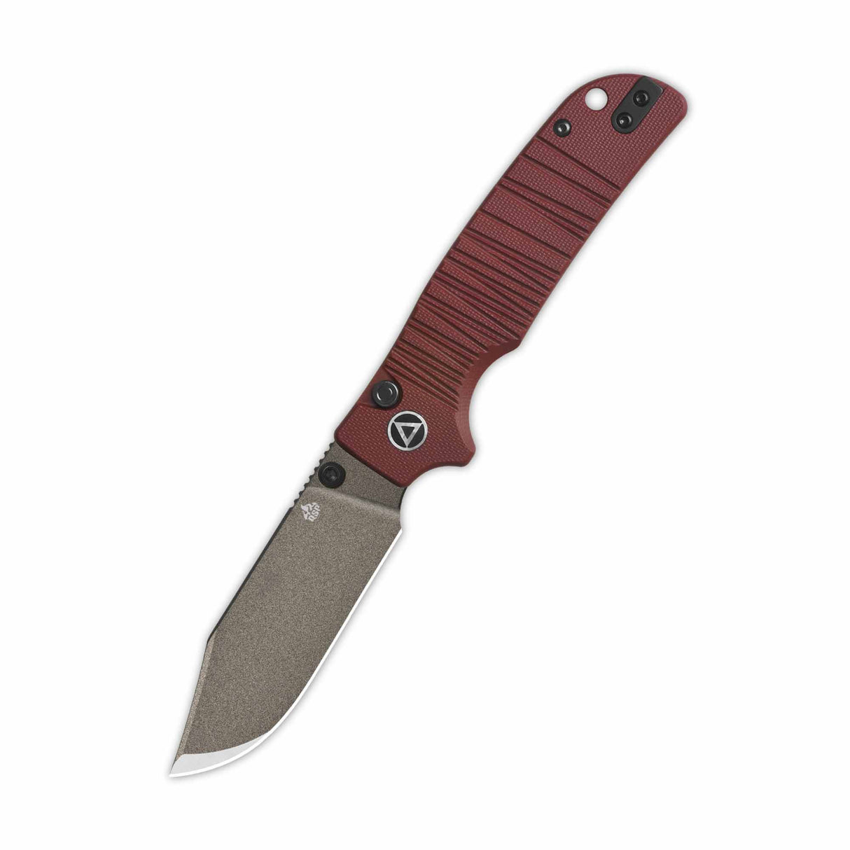 QSP Kali pocket knife with dark red G10 handle and 14C28N blade