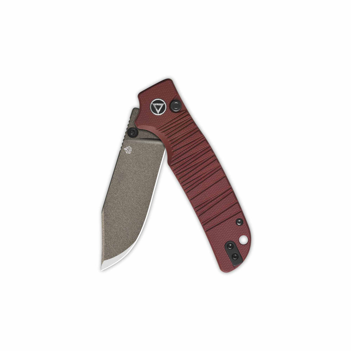 QSP Kali button lock pocket knife with 14C28N blade and dark red G10 handle