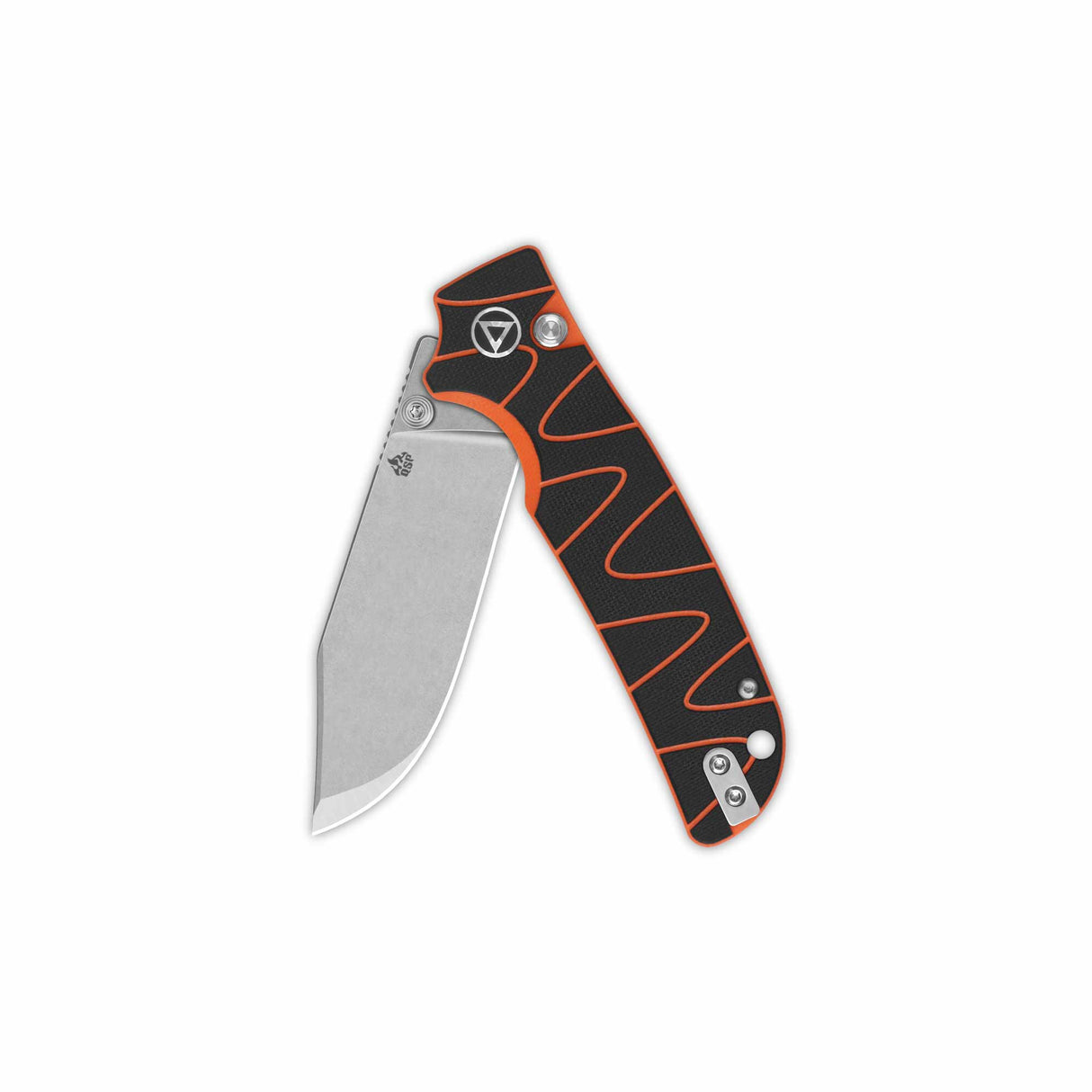 QSP Kali pocket knife featuring a 14C28N blade and black/orange G10 handle