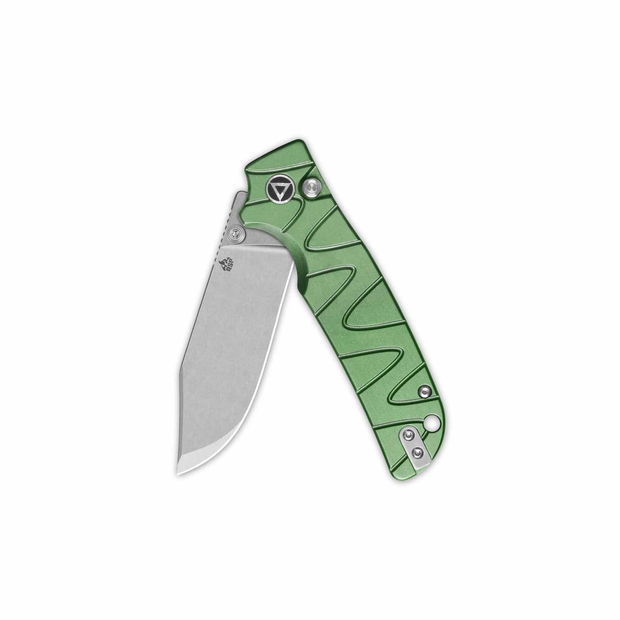 Kali Button Lock Pocket Knife with green aluminum handle and 14C28N blade