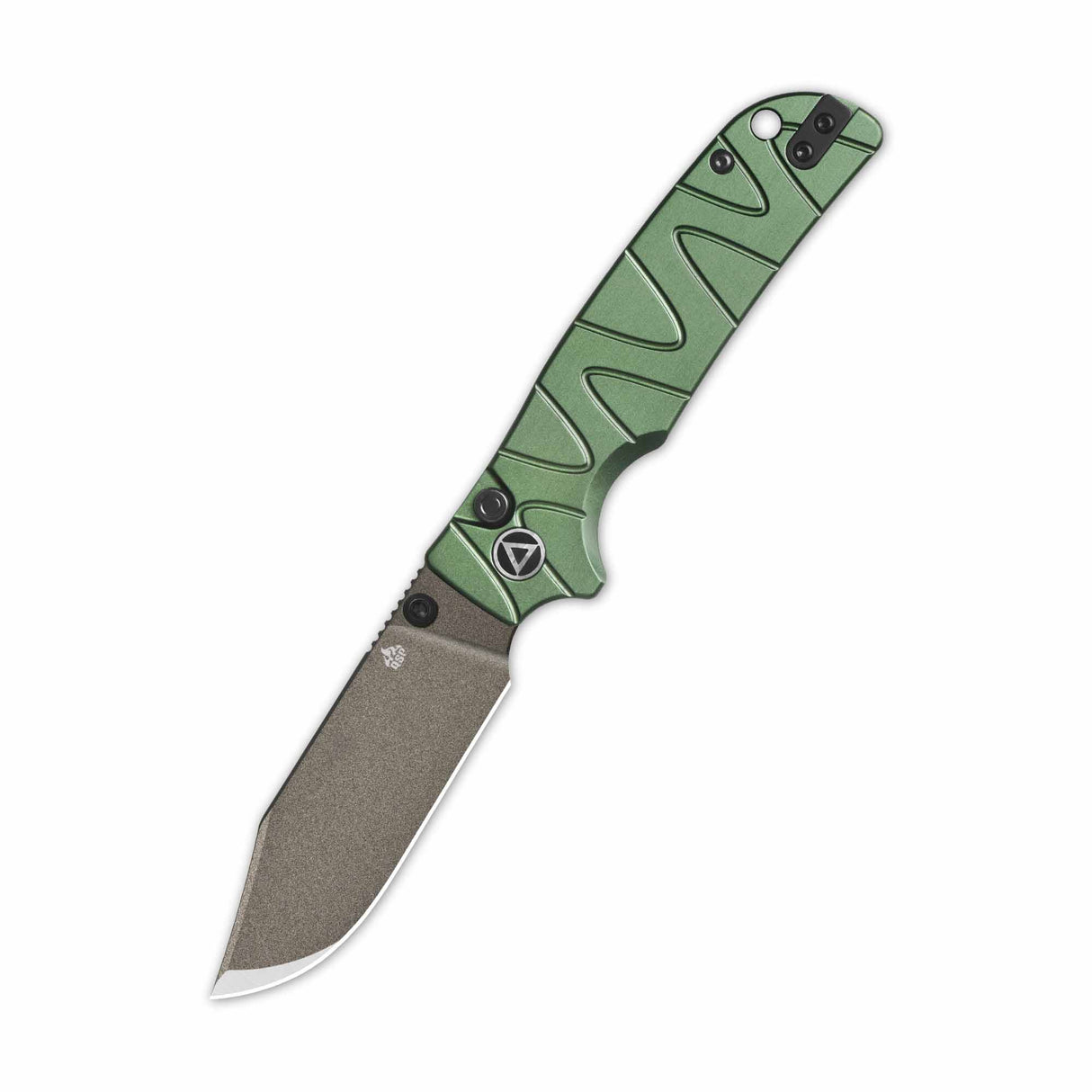 QSP Kali Button Lock Pocket Knife with green handle and 14C28N blade