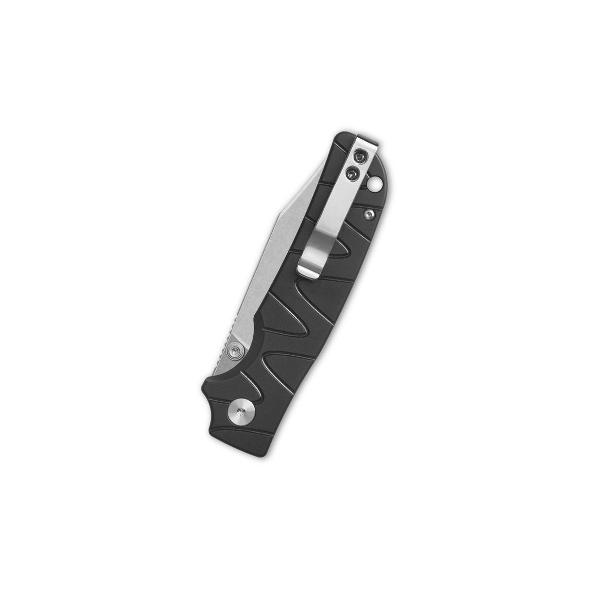 QSP Kali pocket knife featuring black aluminum handle and clip point blade design