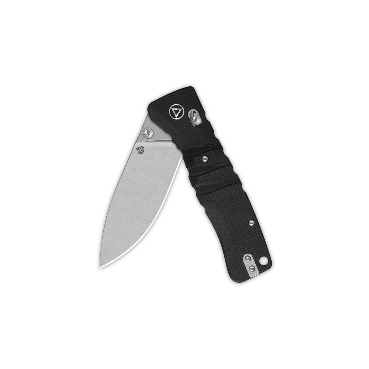QSP Ripley pocket knife with Glyde Lock, black G10 handle, and stonewashed 14C28N blade.
