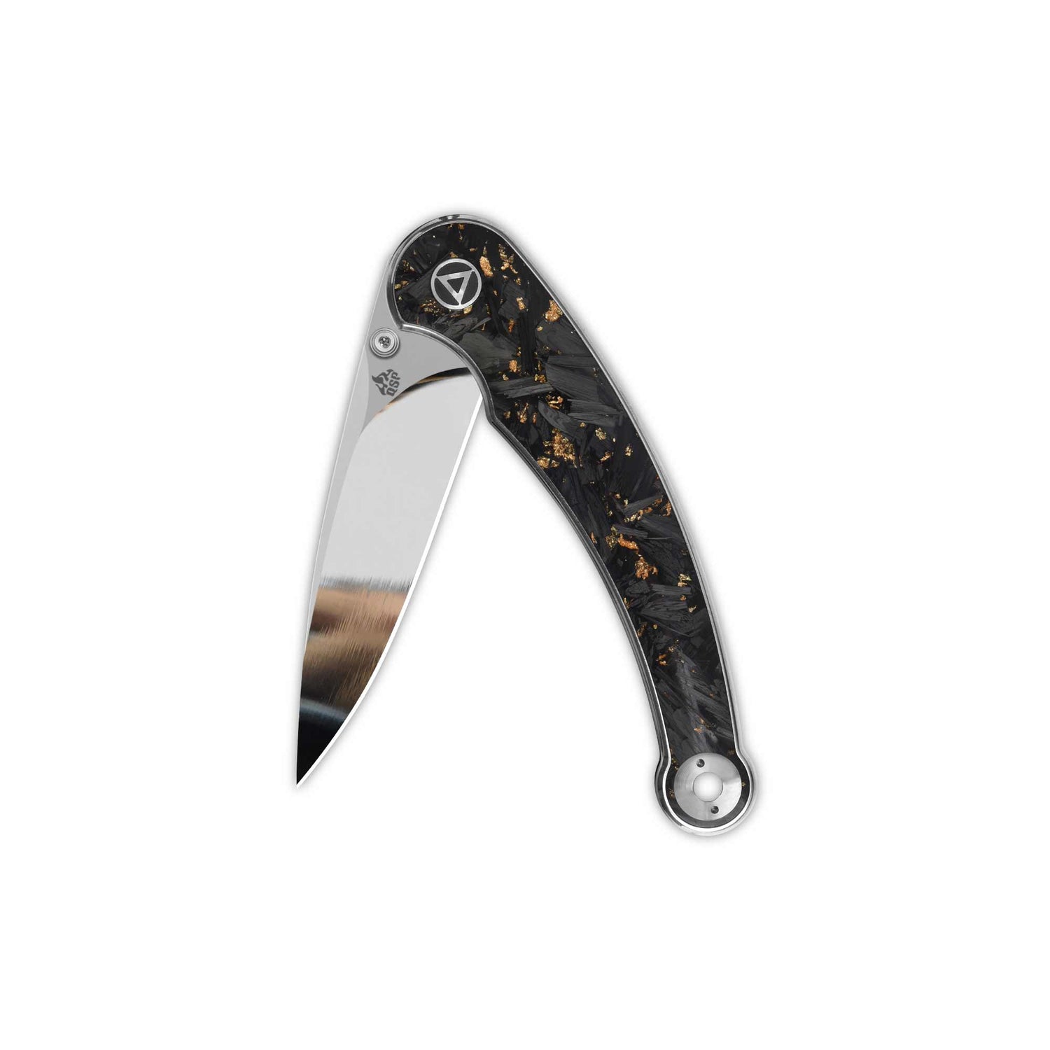 QSP Dolphin pocket knife featuring a sleek carbon fiber handle and shiny blade