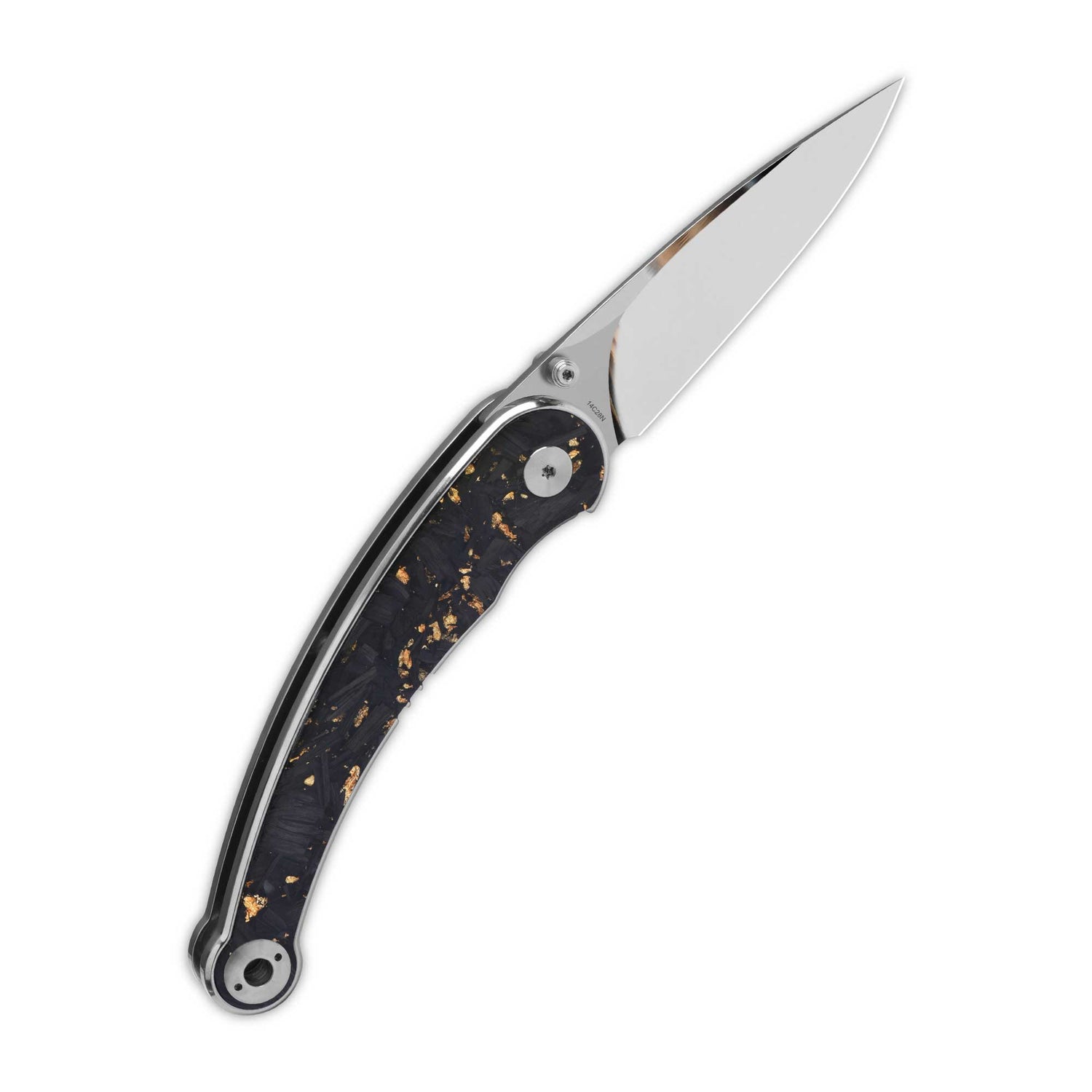 QSP Dolphin pocket knife with polished blade and patterned carbon fiber handle