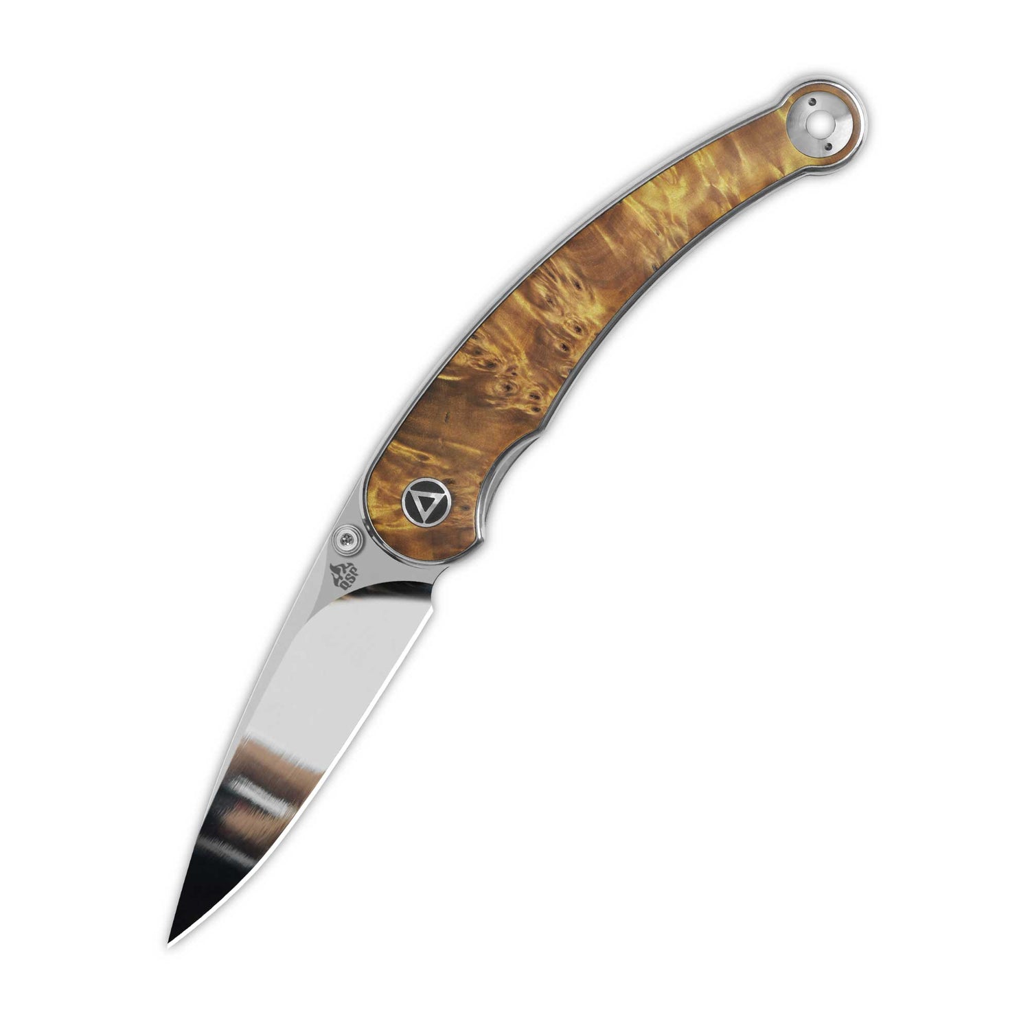 QSP Dolphin pocket knife with stabilized wood handle and 14C28N blade