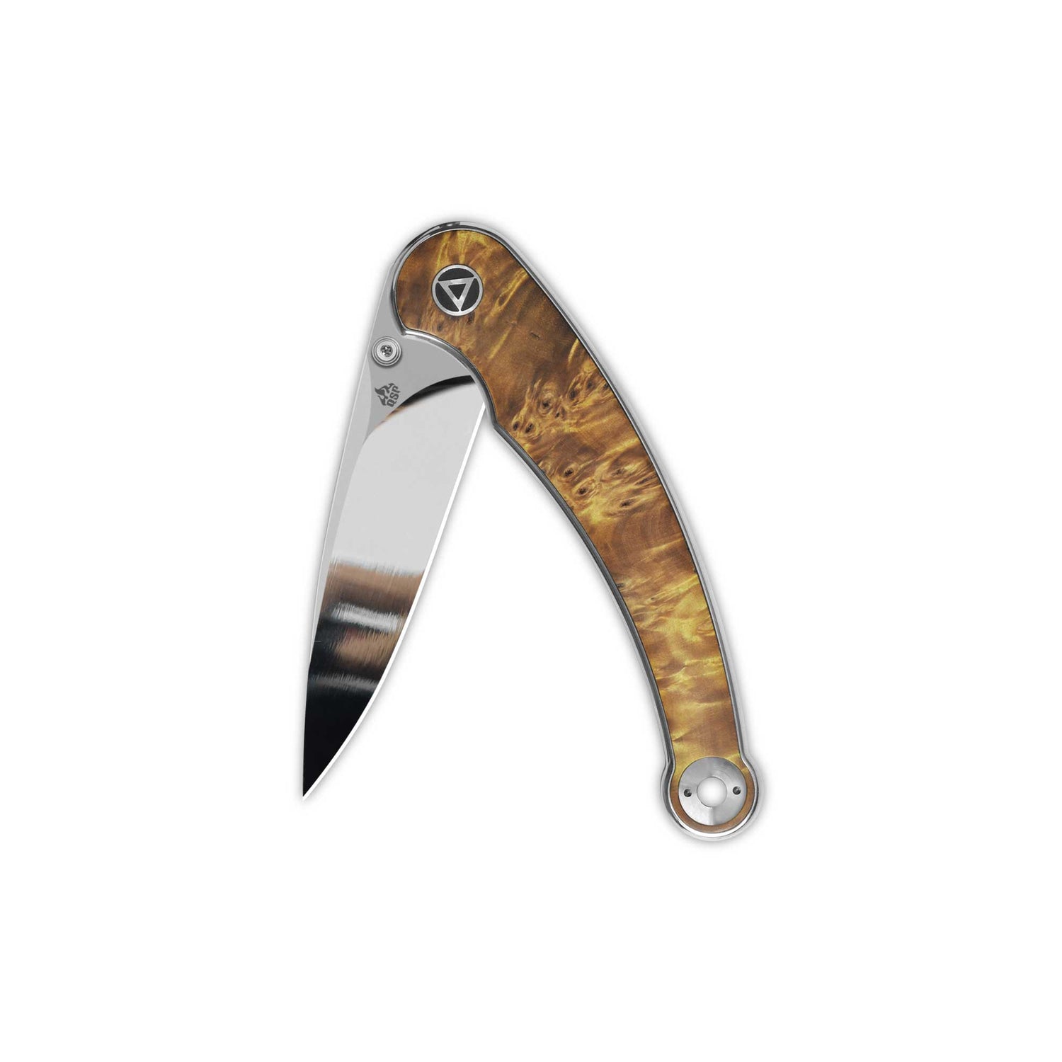 QSP Dolphin pocket knife with elegant stabilized wood handle and 14C28N blade design
