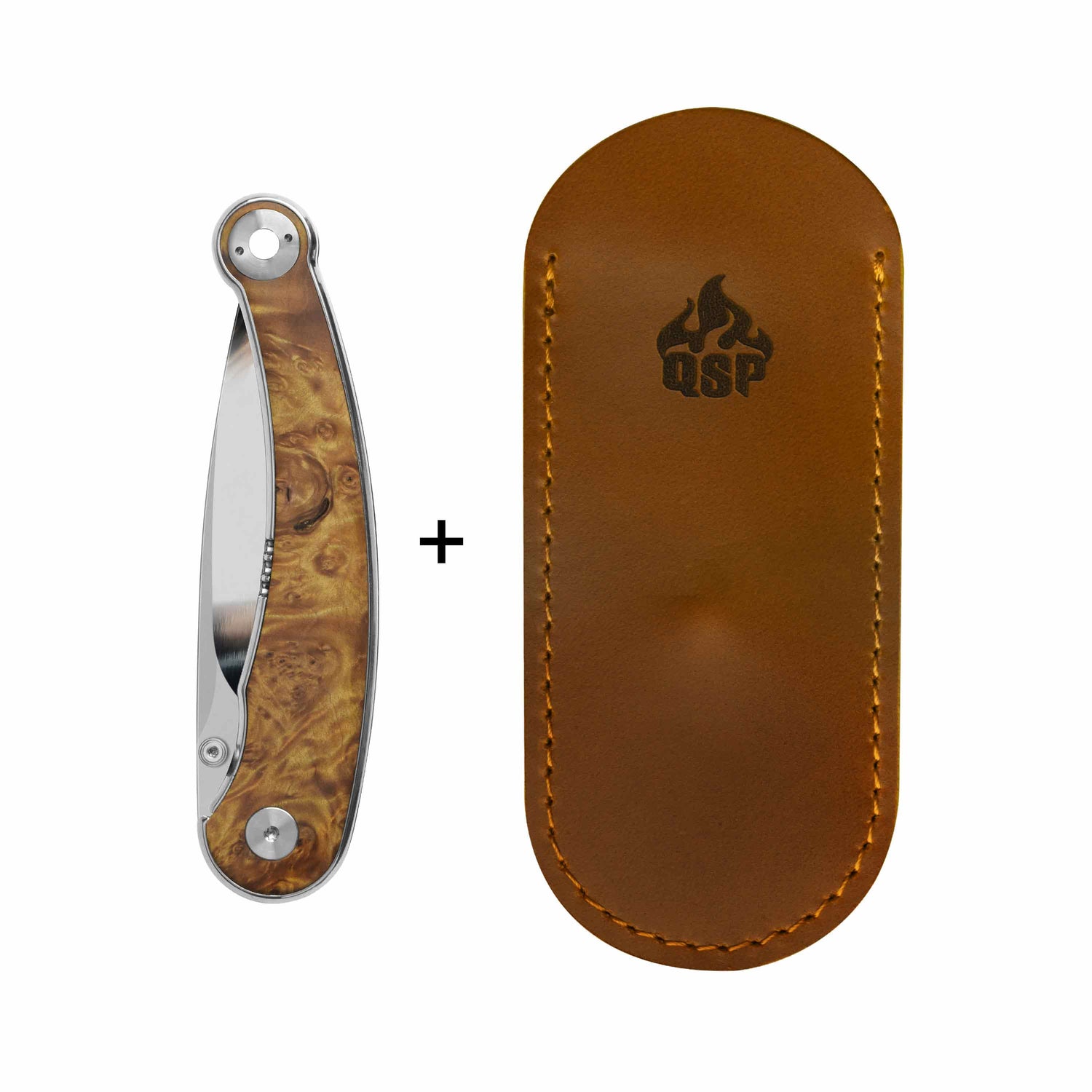 QSP Dolphin Liner Lock Pocket Knife 14C28N Blade Stabilized Wood Handle