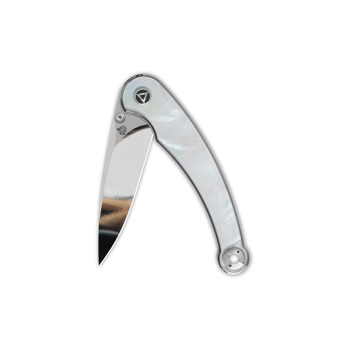 QSP Dolphin pocket knife with shiny 14C28N blade and smooth pearl shell handle
