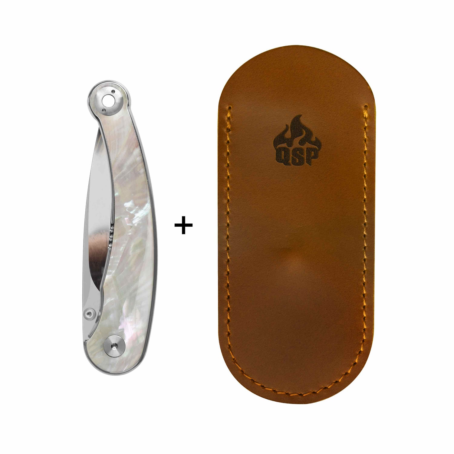 QSP Dolphin Liner Lock Pocket Knife 14C28N Blade White pearl shell Handle