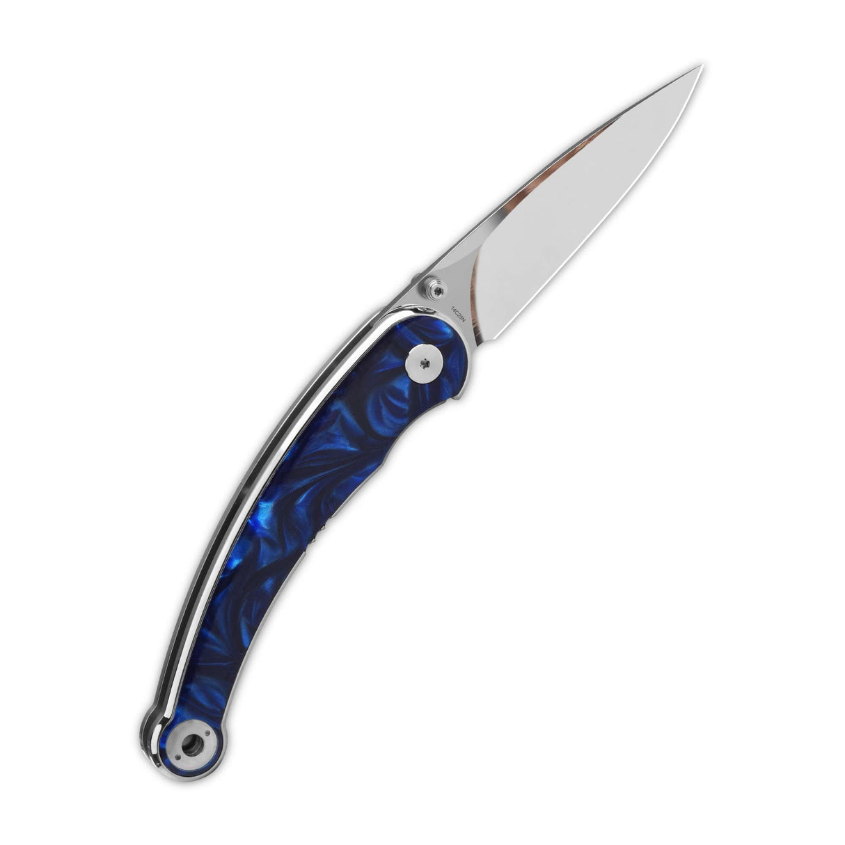 QSP Dolphin Liner Lock Pocket Knife 14C28N Blade Blue Resin Handle