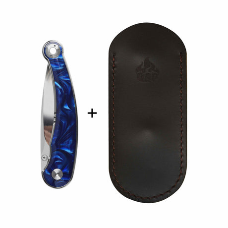 QSP Dolphin Liner Lock Pocket Knife 14C28N Blade Blue Resin Handle