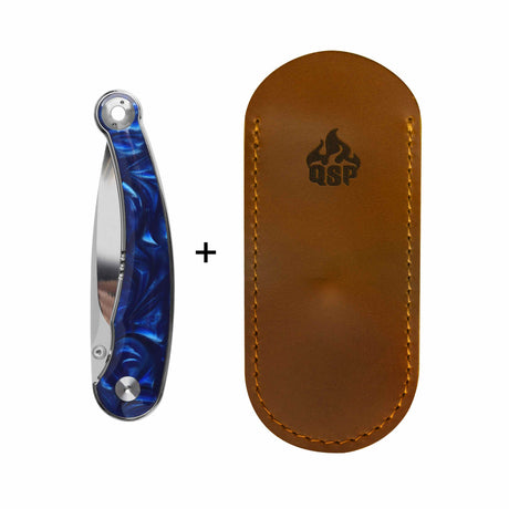 QSP Dolphin Liner Lock Pocket Knife 14C28N Blade Blue Resin Handle