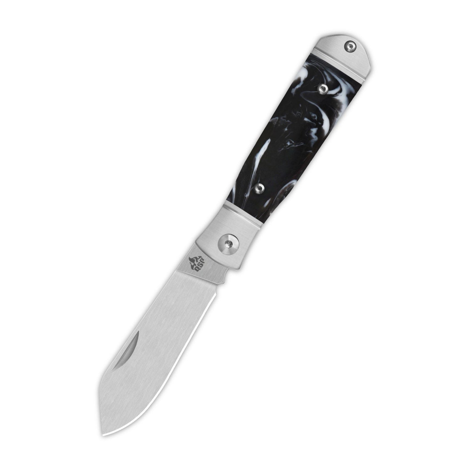 QSP Jumping Jack Slip Joint Pocket Knife 14C28N blade Black-White Resin Handle
