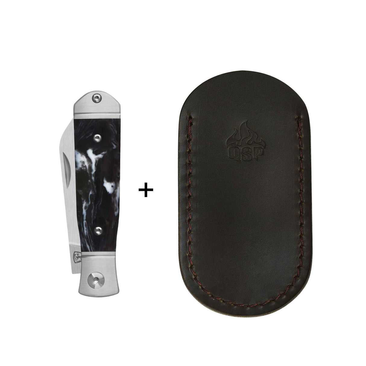 QSP Jumping Jack Slip Joint Pocket Knife 14C28N blade Black-White Resin Handle