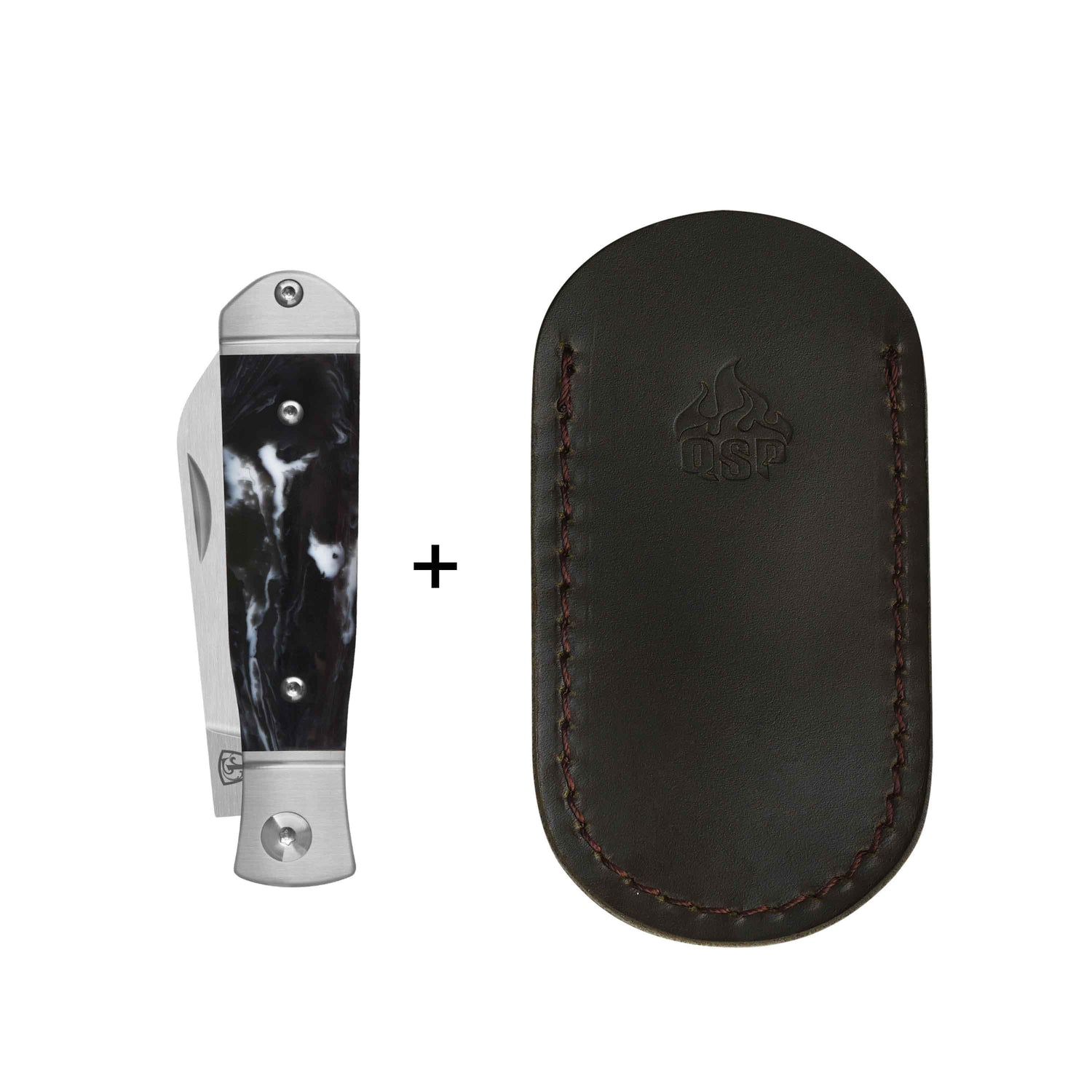 QSP Jumping Jack Slip Joint Pocket Knife 14C28N blade Black-White Resin Handle