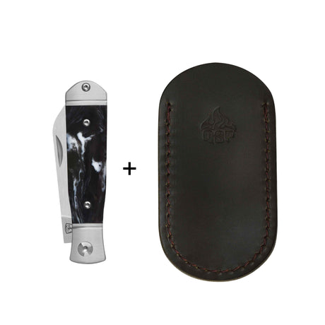 QSP Jumping Jack Slip Joint Pocket Knife 14C28N blade Black-White Resin Handle