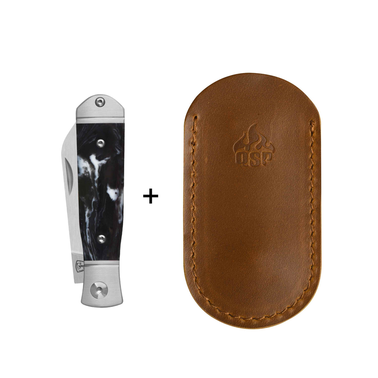 QSP Jumping Jack Slip Joint Pocket Knife 14C28N blade Black-White Resin Handle