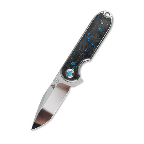 QSP Nebula Liner Lock Pocket Knife 14C28N Blade Blue Shredded Carbon Fiber Handle