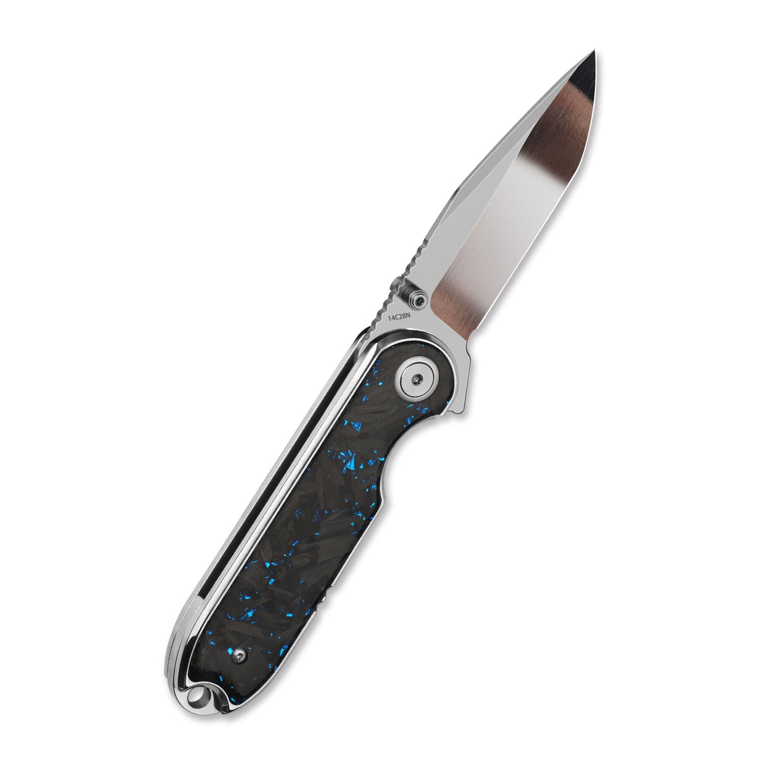 QSP Nebula Liner Lock Pocket Knife 14C28N Blade Blue Shredded Carbon Fiber Handle