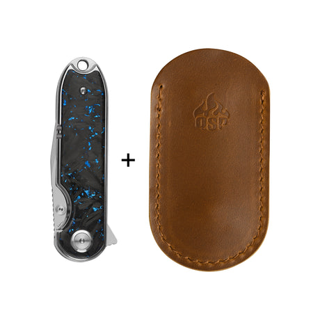 QSP Nebula Liner Lock Pocket Knife 14C28N Blade Blue Shredded Carbon Fiber Handle