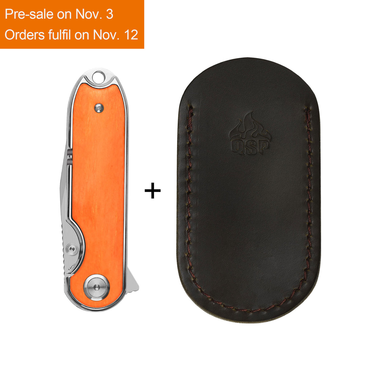 QSP Nebula Liner Lock Pocket Knife 14C28N Blade Orange Bone Handle