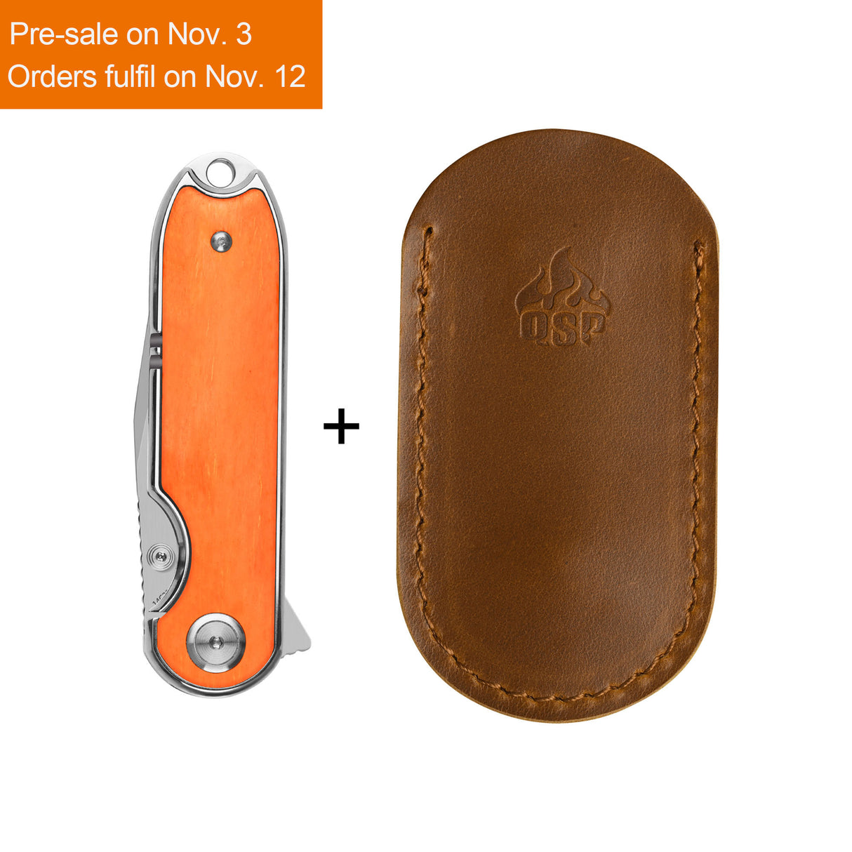 QSP Nebula Liner Lock Pocket Knife 14C28N Blade Orange Bone Handle