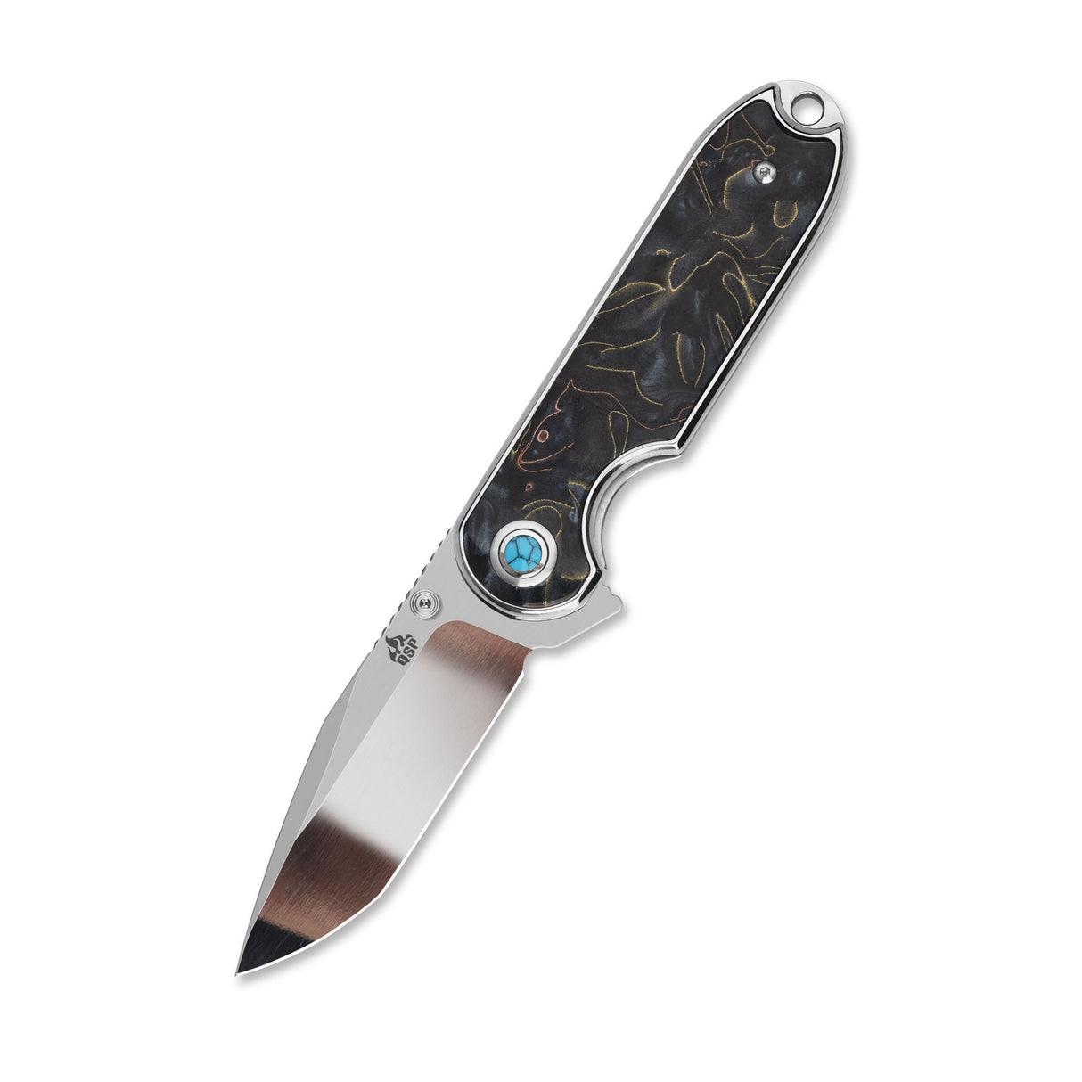 QSP Nebula Liner Lock Pocket Knife 14C28N Blade Brass Copper Mesh Resin Handle