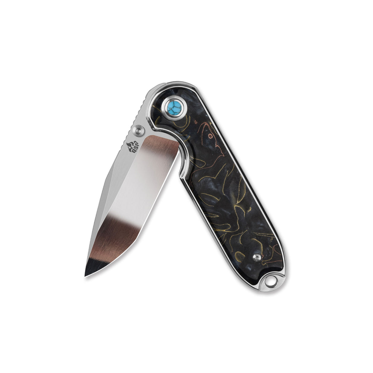 QSP Nebula Liner Lock Pocket Knife 14C28N Blade Brass Copper Mesh Resin Handle