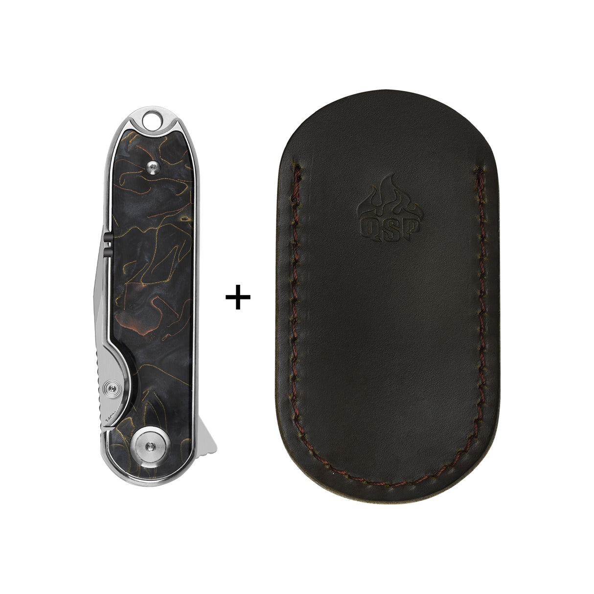 QSP Nebula Liner Lock Pocket Knife 14C28N Blade Brass Copper Mesh Resin Handle