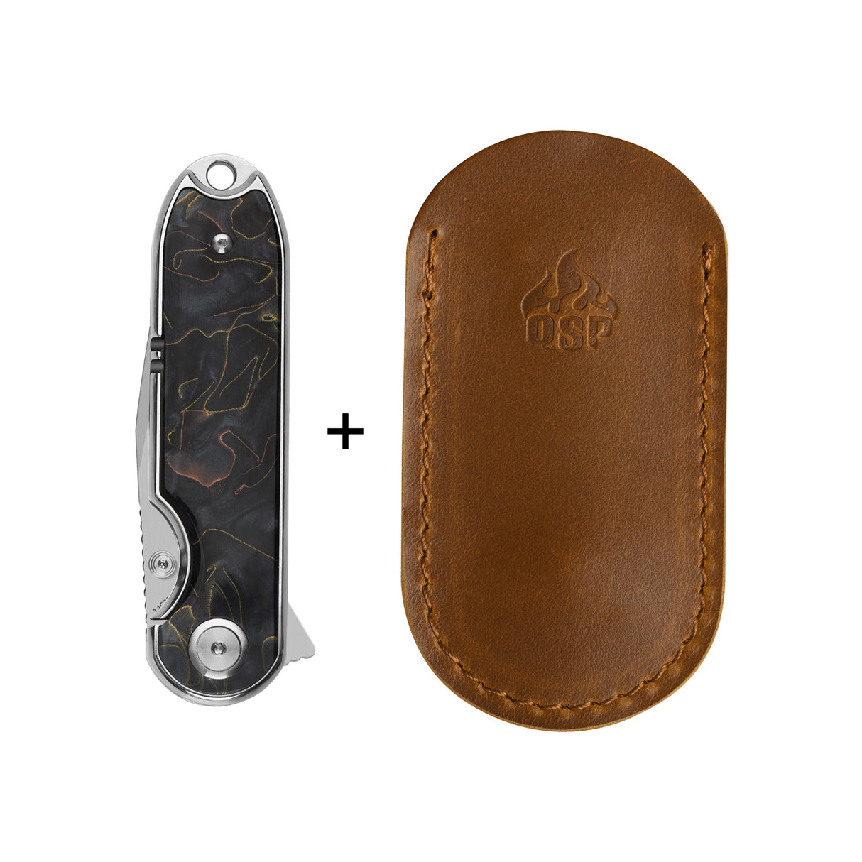 QSP Nebula Liner Lock Pocket Knife 14C28N Blade Brass Copper Mesh Resin Handle