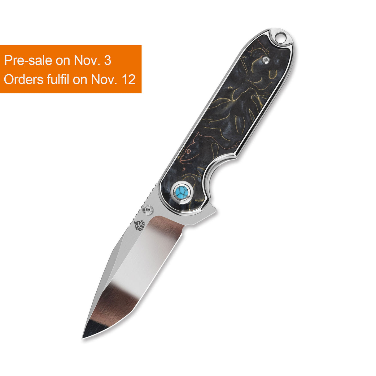 QSP Nebula Liner Lock Pocket Knife 14C28N Blade Brass Copper Mesh Resin Handle