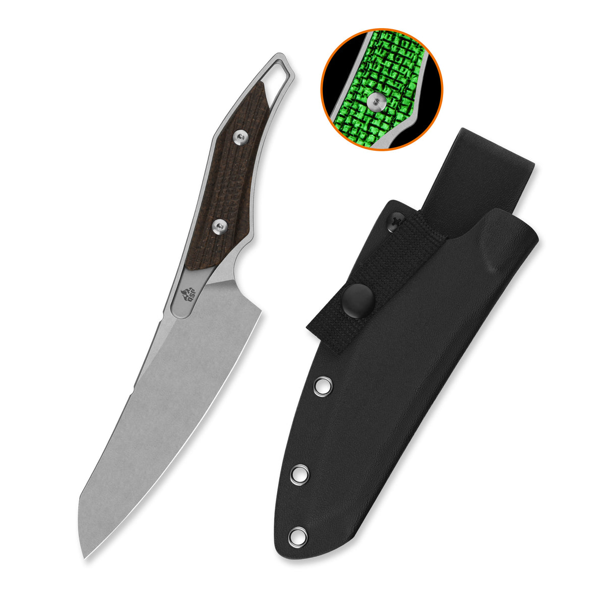 QSP T-Cook Fixed Blade Knife Nitro V Blade Glow-in-the-Dark Micarta Handle