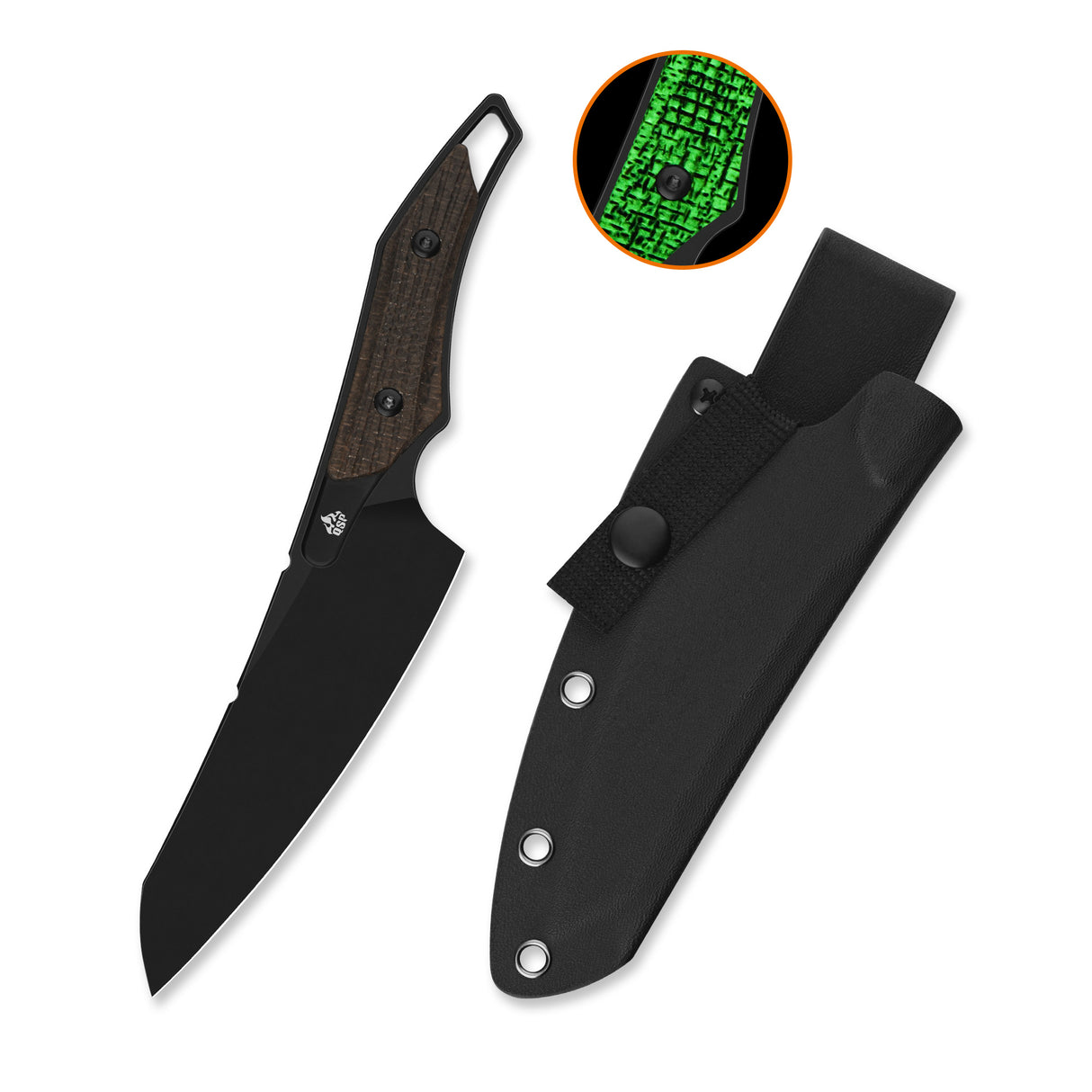 QSP T-Cook Fixed Blade Knife Nitro V Blade Glow-in-the-Dark Micarta Handle