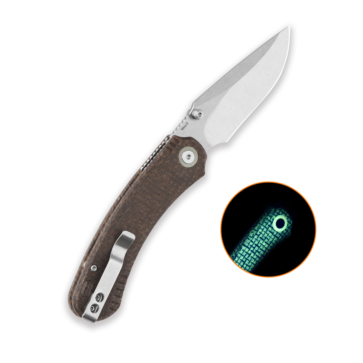 QSP Coyote Button Liner Lock Pocket Knife Nitro V blade Glow-in-the-Dark Micarta handle