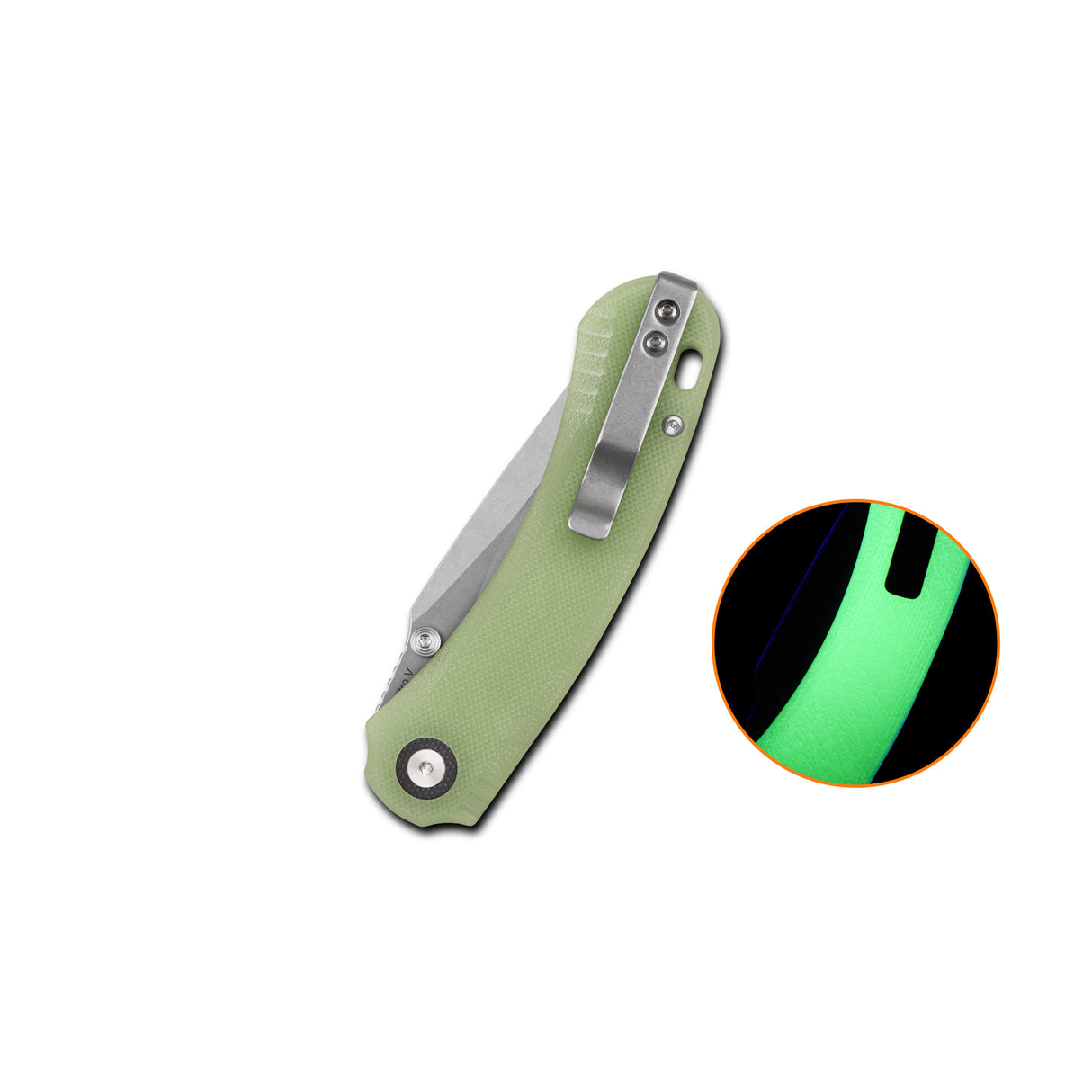 QSP Coyote Button Liner Lock Pocket Knife Nitro V blade Glow-in-the-Dark G10 handle
