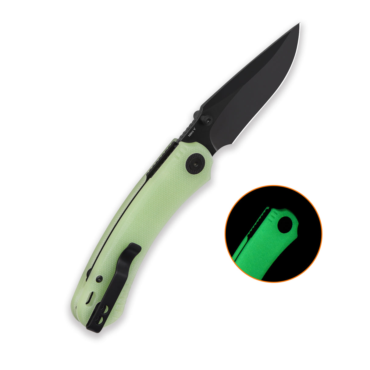 QSP Coyote Button Liner Lock Pocket Knife Nitro V blade Glow-in-the-Dark G10 handle