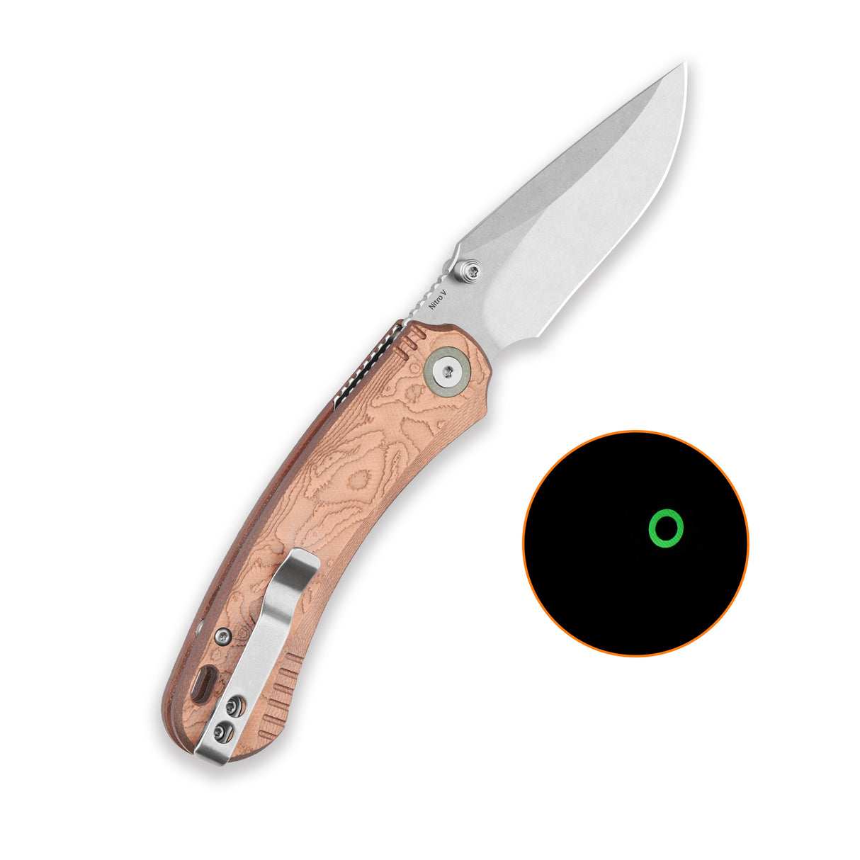 QSP Coyote Button Liner Lock Pocket Knife Nitro V blade Copper Foil G10 handle