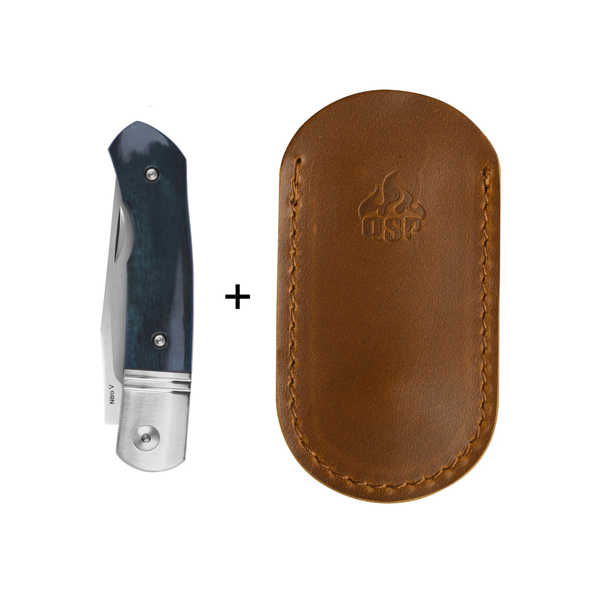 QSP Heron Slip Joint Pocket Knife Nitro V blade Blue Bone Handle