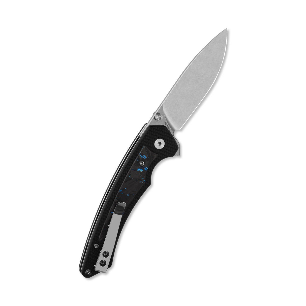 QSP Peregrine Liner Lock Pocket Knife 10Cr15MoV Blade Black G10 with Blue Shredded CF inlay handle