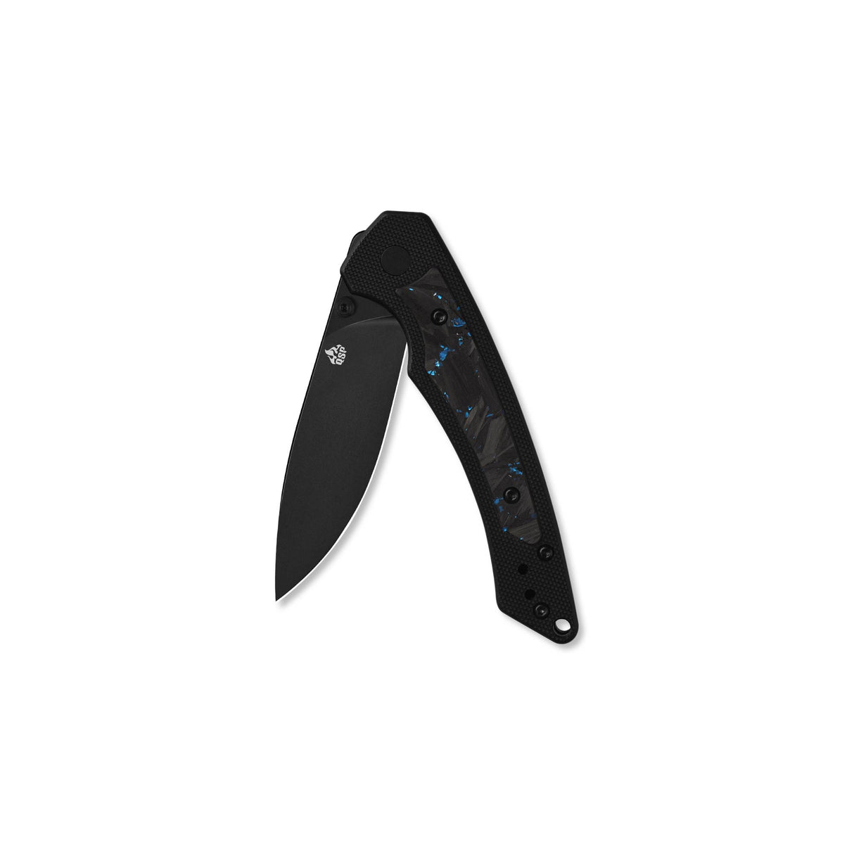 QSP Peregrine Liner Lock Pocket Knife 10Cr15MoV Blade Black G10 with Blue Shredded CF inlay handle