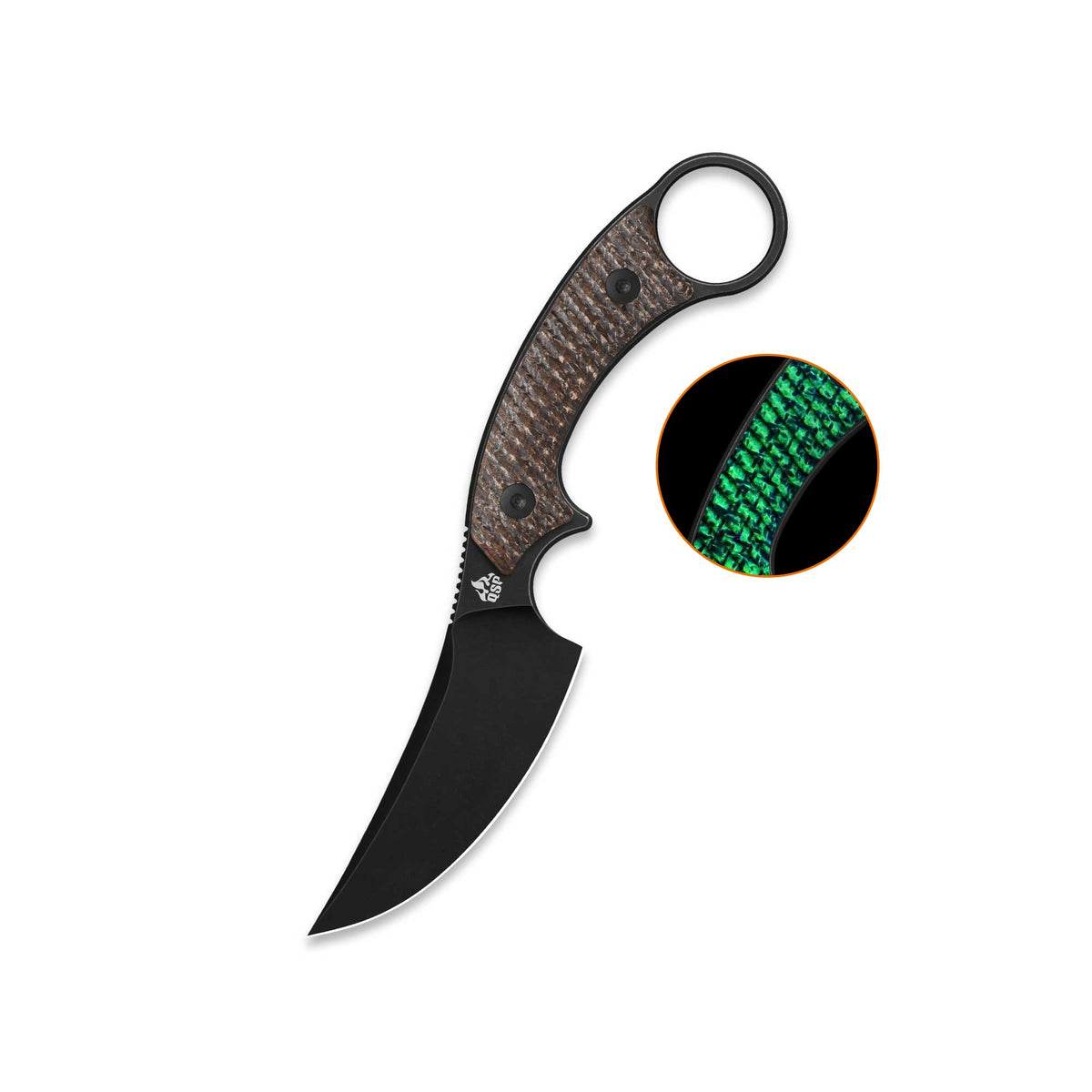 QSP Baby Viper Fixed Blade Knife 10Cr15MoV Blade Glow-in-the-Dark Micarta Handle