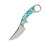 QSP Baby Viper Fixed Blade Knife Laminated Damascus Blade Abalone Handle